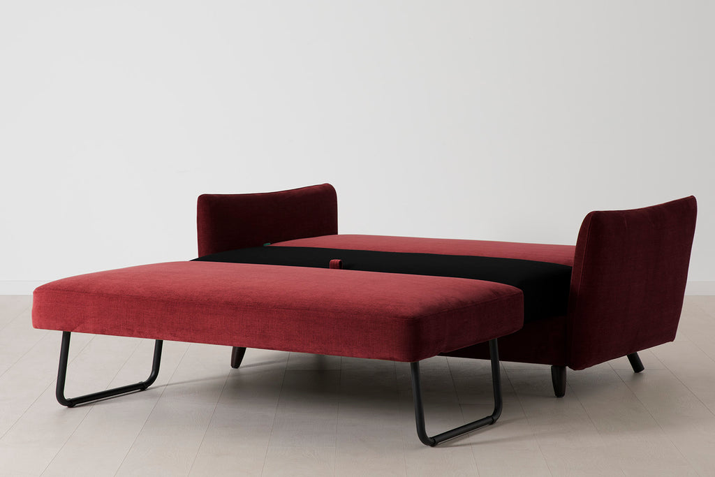 Swyft Model 08 2.5 Seater Sofa Bed - Made To Order Burgundy Royal Velvet open as sofa bed