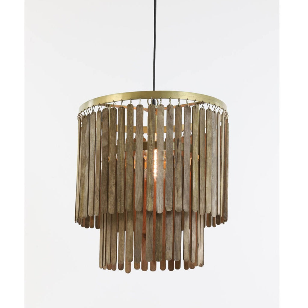 Modern Dark Wooden Chandelier Style Hanging Lamp lit with bulb, not included