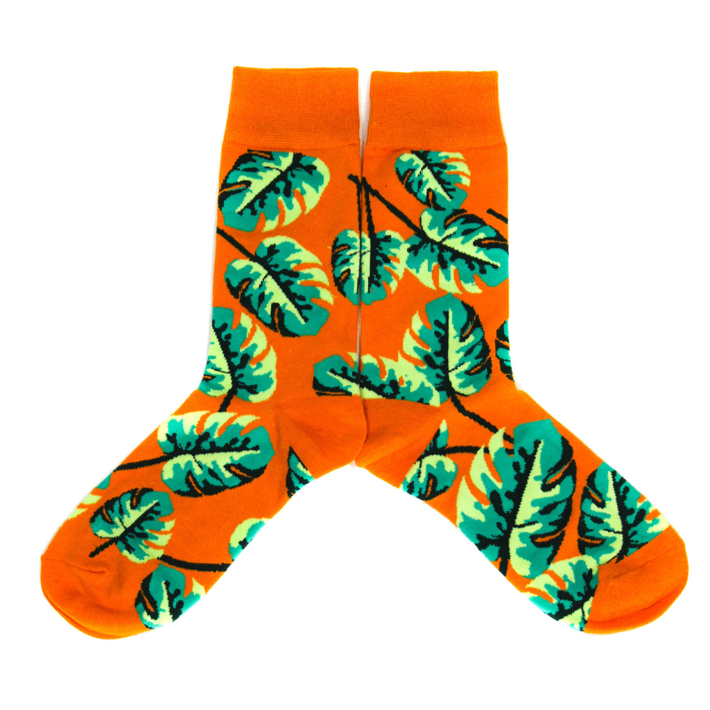 Monstera Leaf Orange Unisex Socks