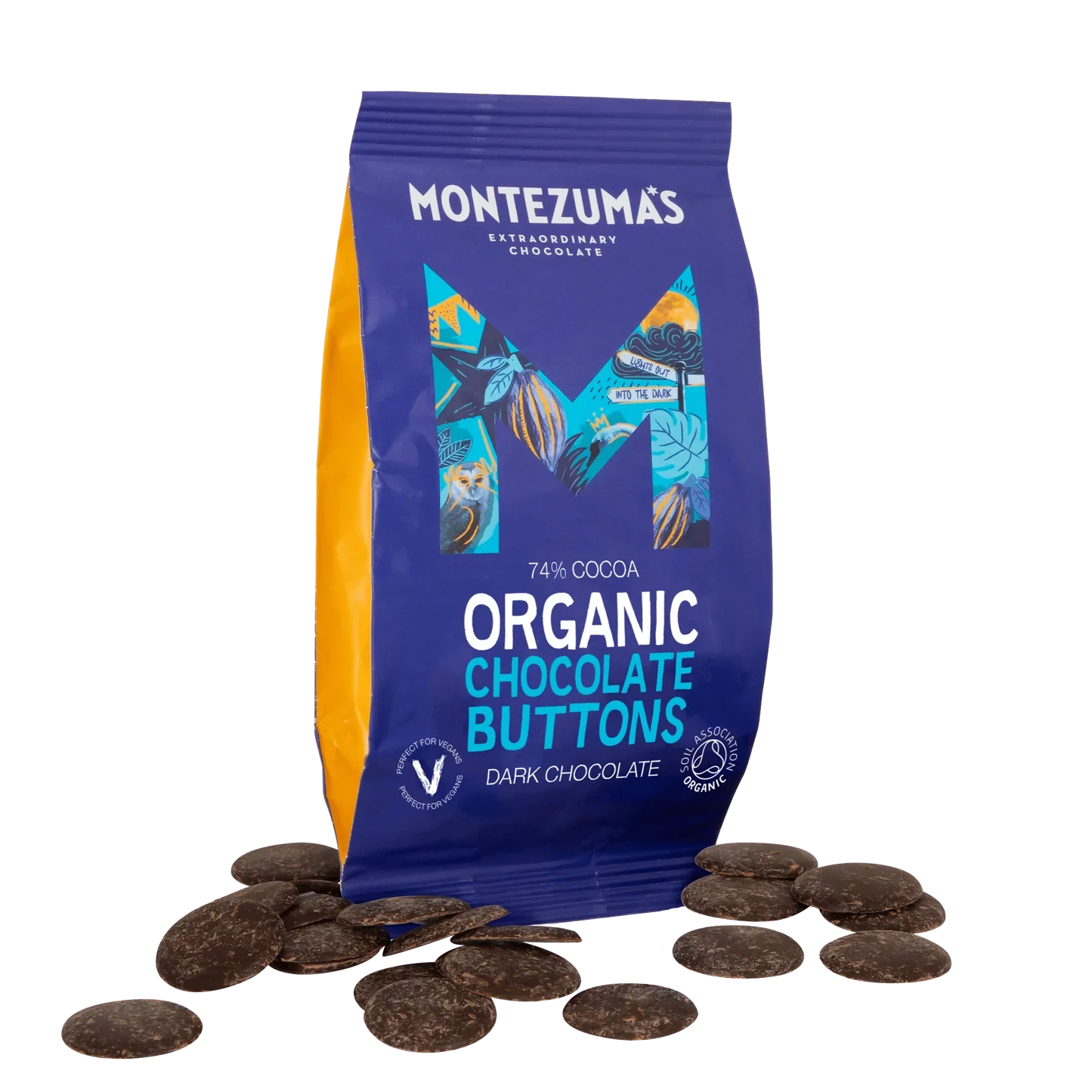 Montezuma's Organic Vegan 74% Dark Chocolate Buttons - Vegan Chocolate at Uneeka