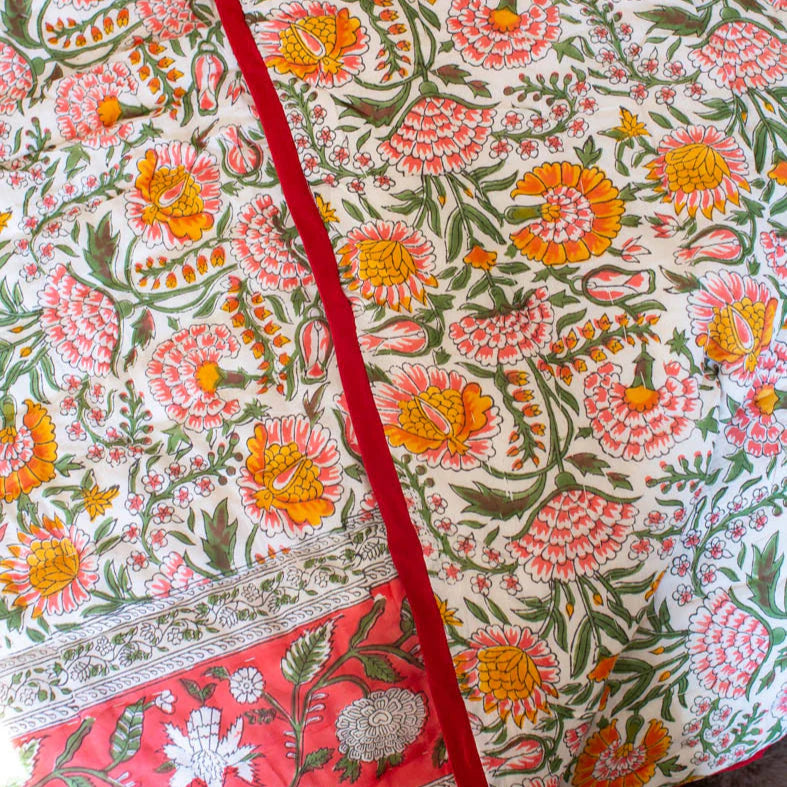 Muhana Block Printed Floral Indian Quilt - SMS020/DQ - Uneeka