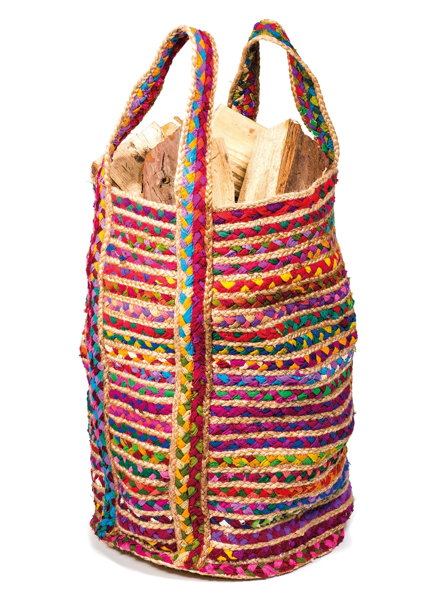 Buy Handmakers-Jute Hand Bag With Chindi Strip Hand Made Jute Bag at  Amazon.in