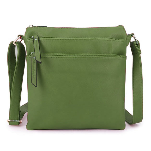 Multiple Zipped Compartment Faux Leather Shoulder Bag Green