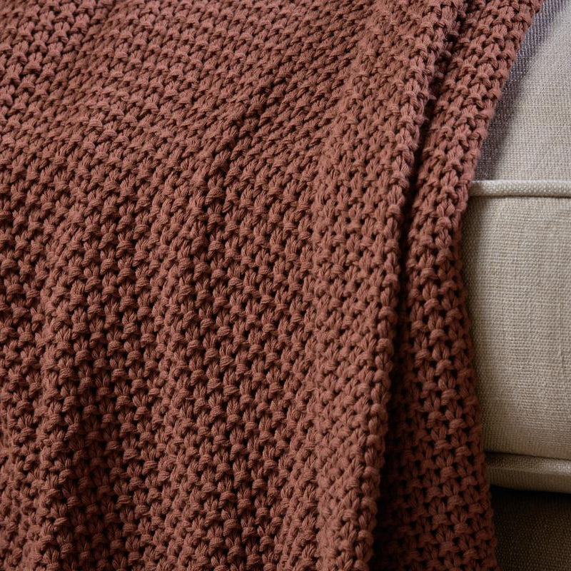 Nkuku Large Nahan Moss Stitch Cotton Throw - Rust - Uneeka