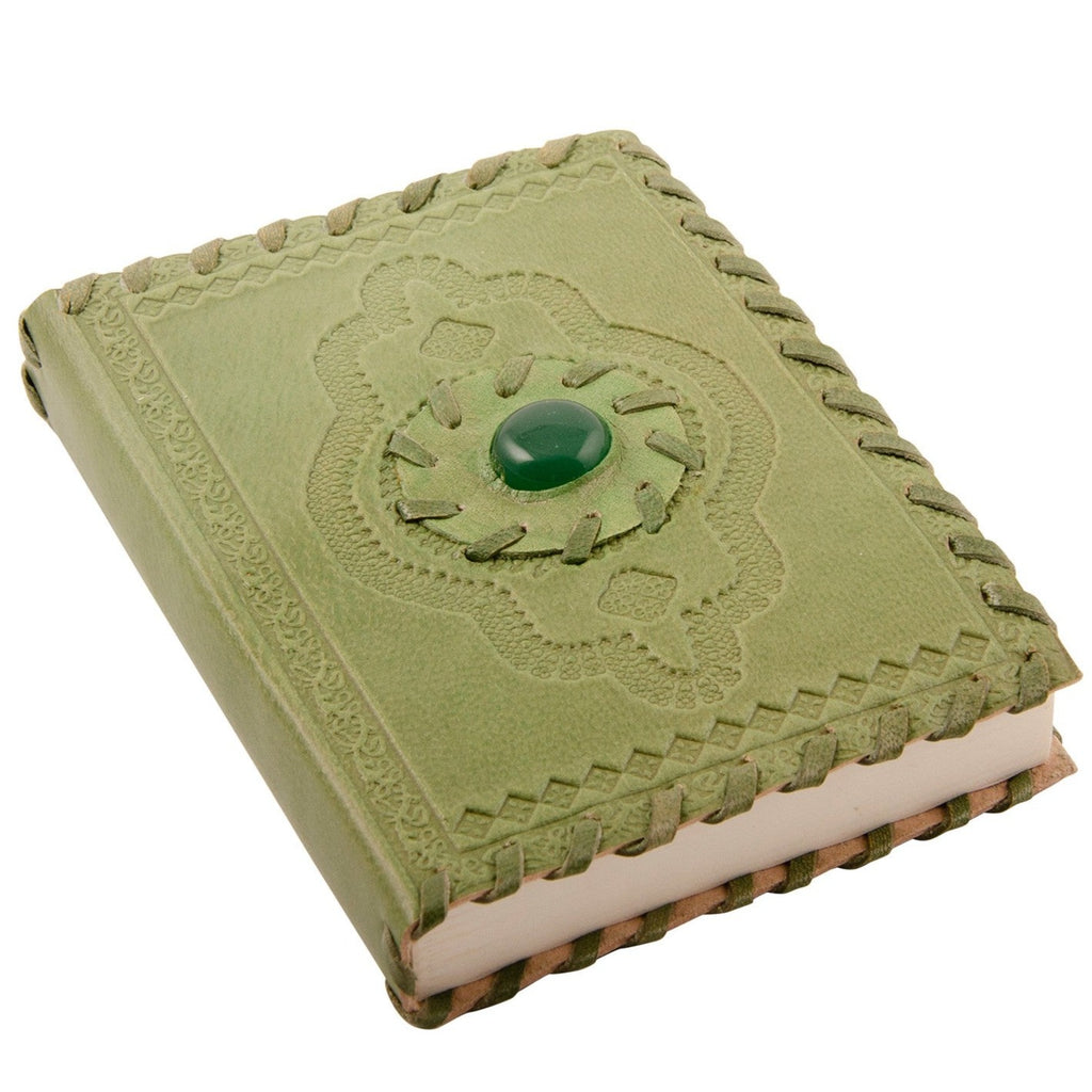 Leather Notebook With Semi-Precious Stone green