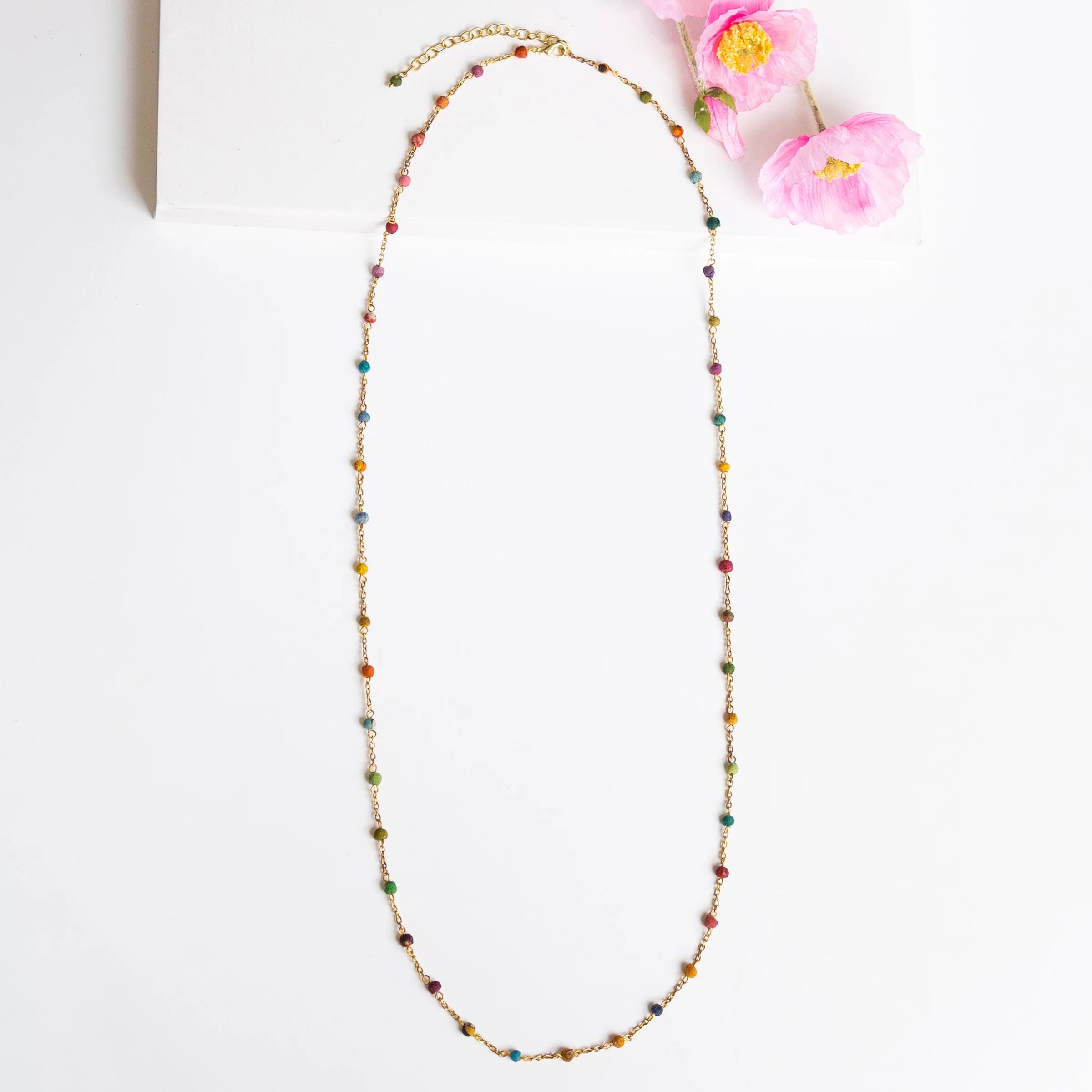 Kantha Bead Brass Chain Necklace - NE-5182 - Uneeka