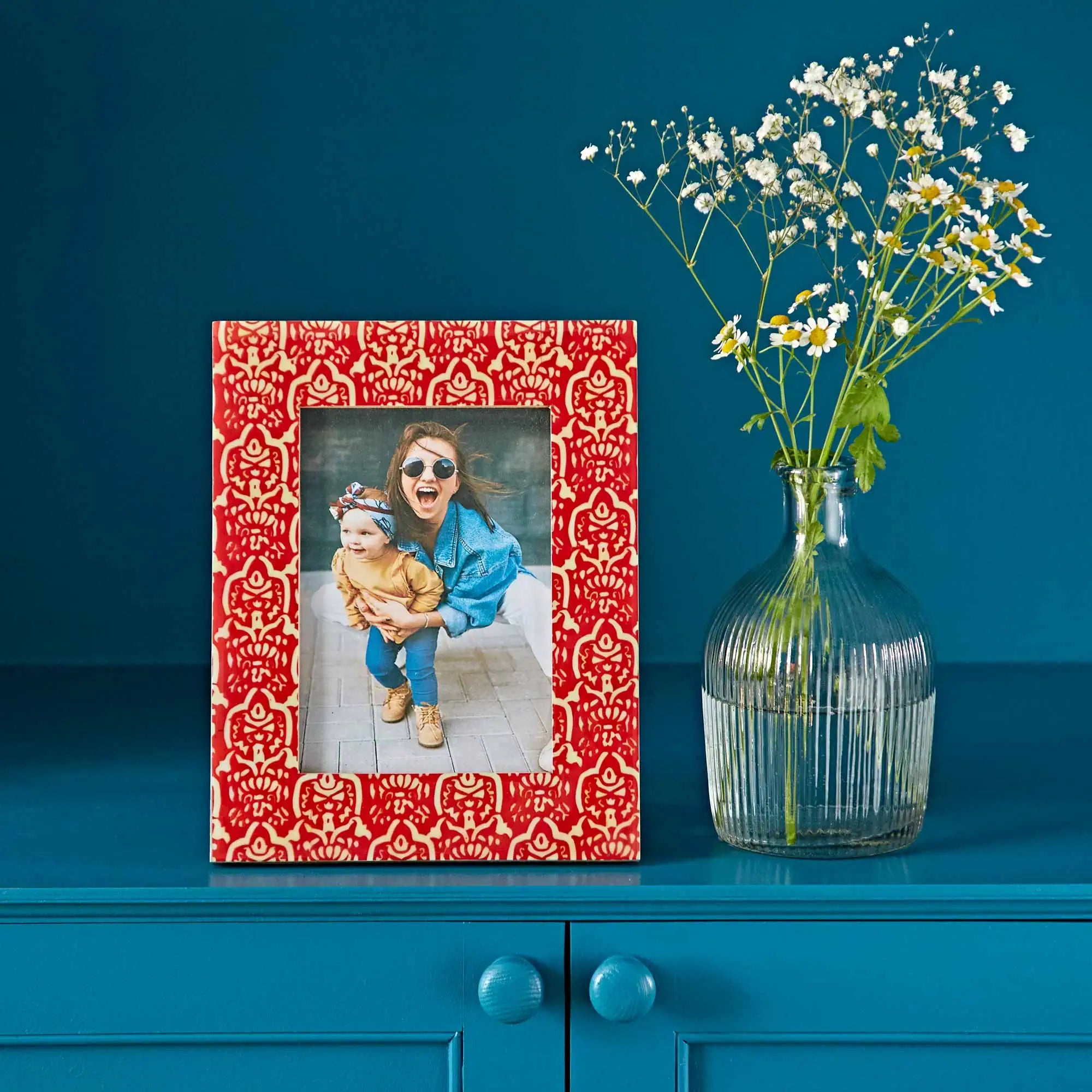 Hand Printed Red Pattered Photo Frame - NPFV2-OR - Uneeka