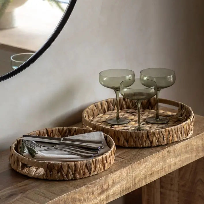 Natural Hyacinth Woven Set of 2 Trays - 5061087223930 wye - Uneeka