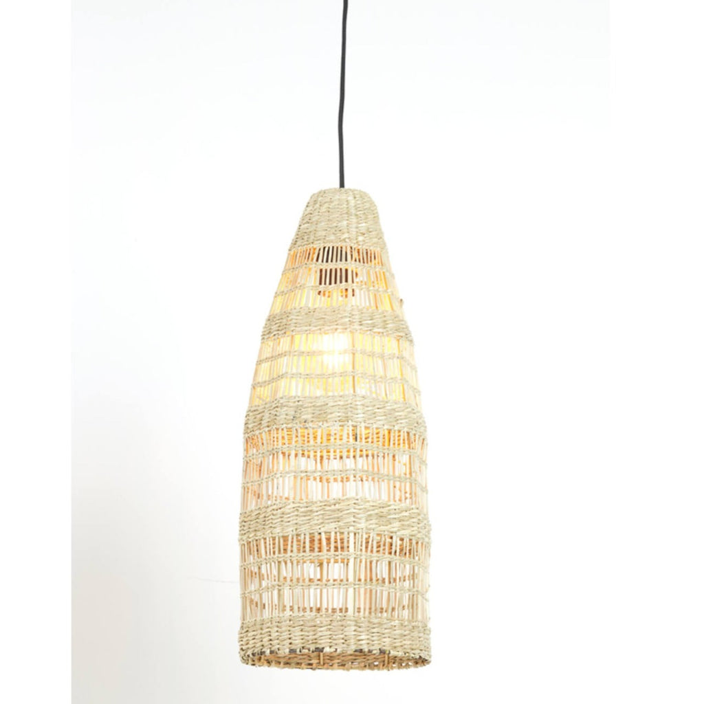 Natural Seagrass Conical Style Hanging Lamp lit bulb (not included)
