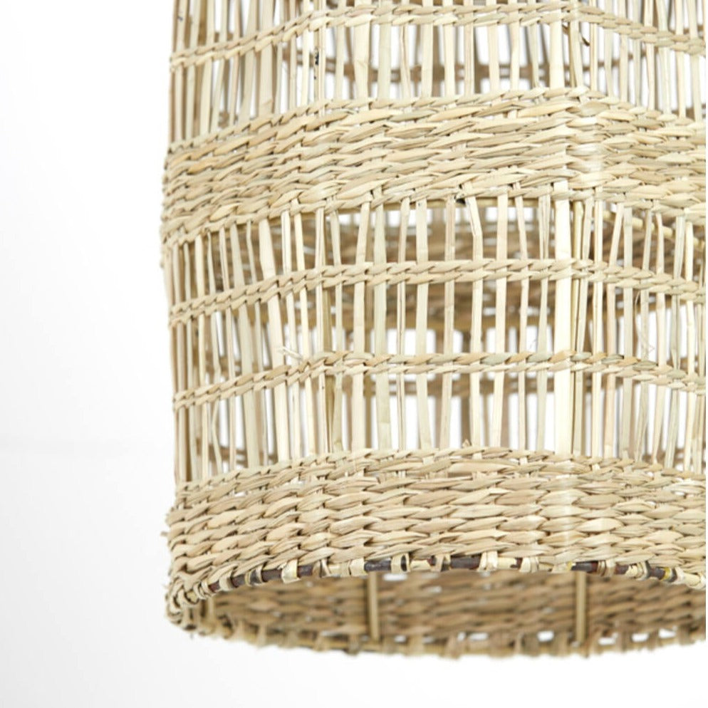 Natural Seagrass Conical Style Hanging Lamp close up detail base
