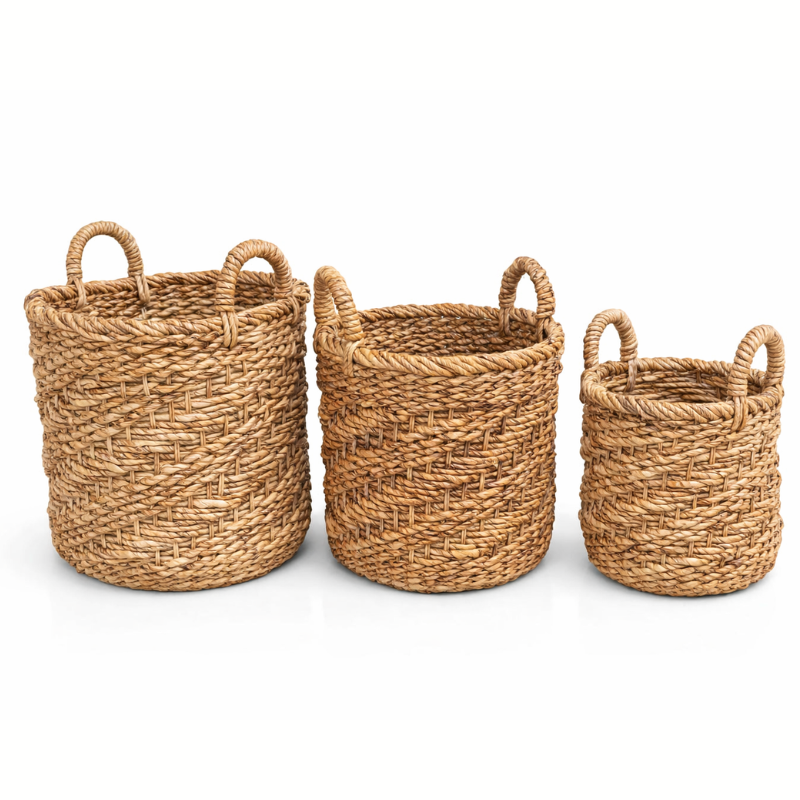Natural Banana Fibre Spiral Design Basket - P1112 - Uneeka