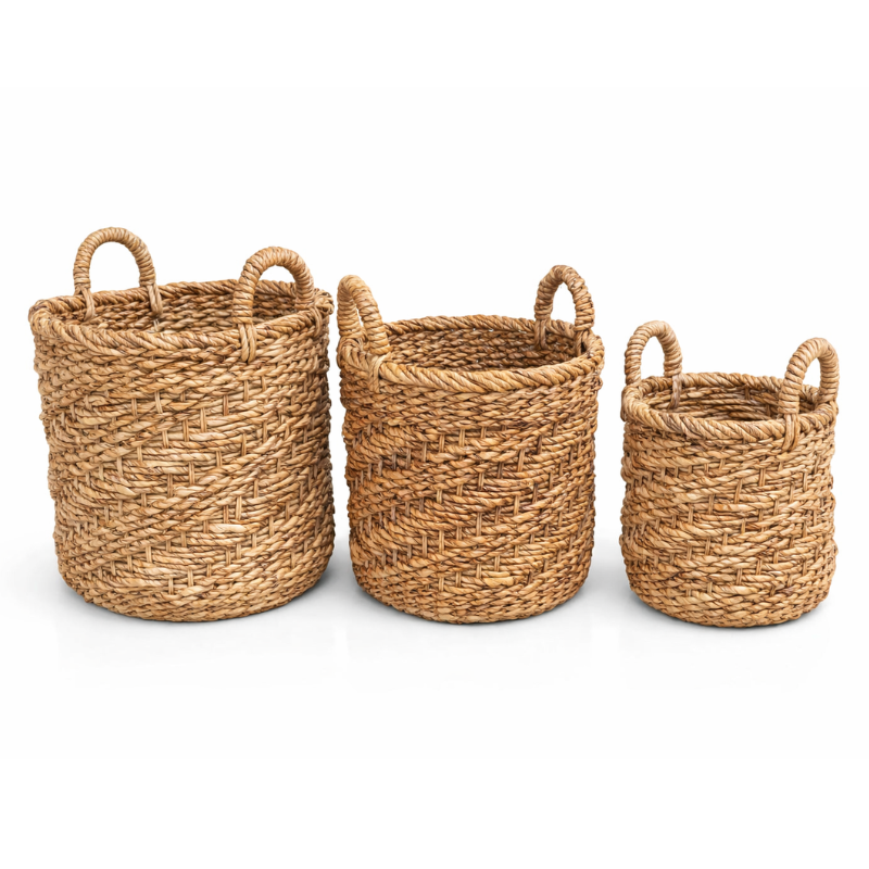 Natural Banana Fibre Spiral Design Basket - P1112 - Uneeka