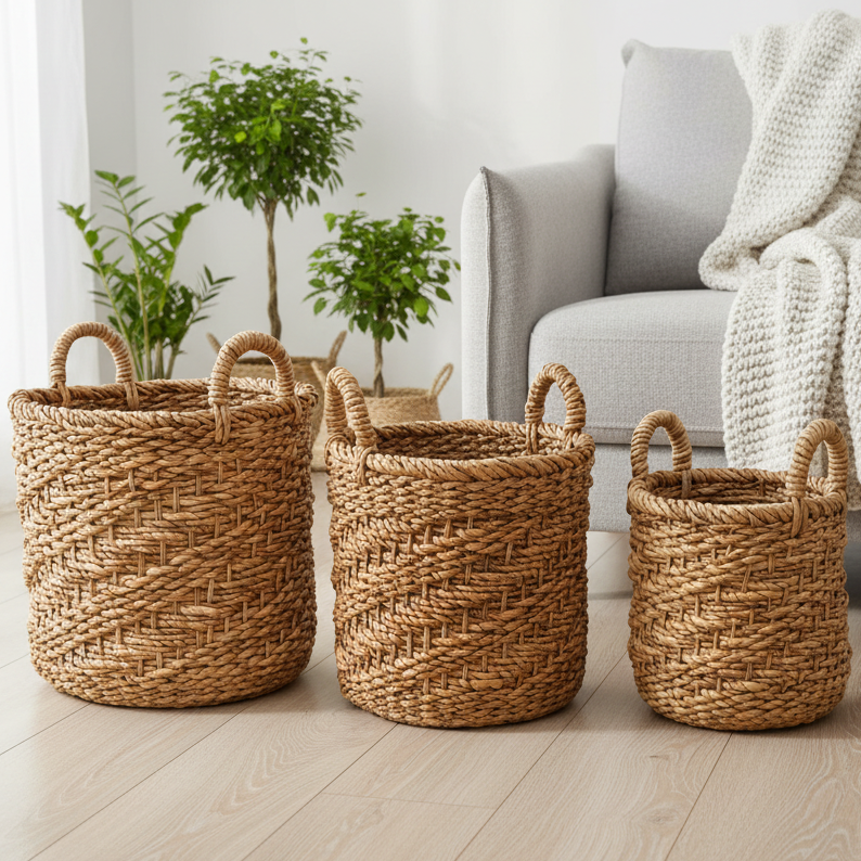 Natural Banana Fibre Spiral Design Basket - P1112 - Uneeka