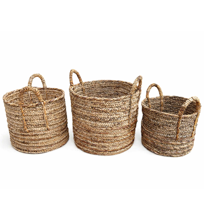 Natural Braided Banana Fibre Basket - P1046 - Uneeka