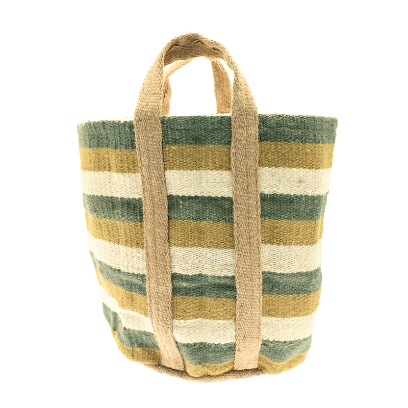 Natural Jute Bold Stripe Storage Basket - Olive - Uneeka