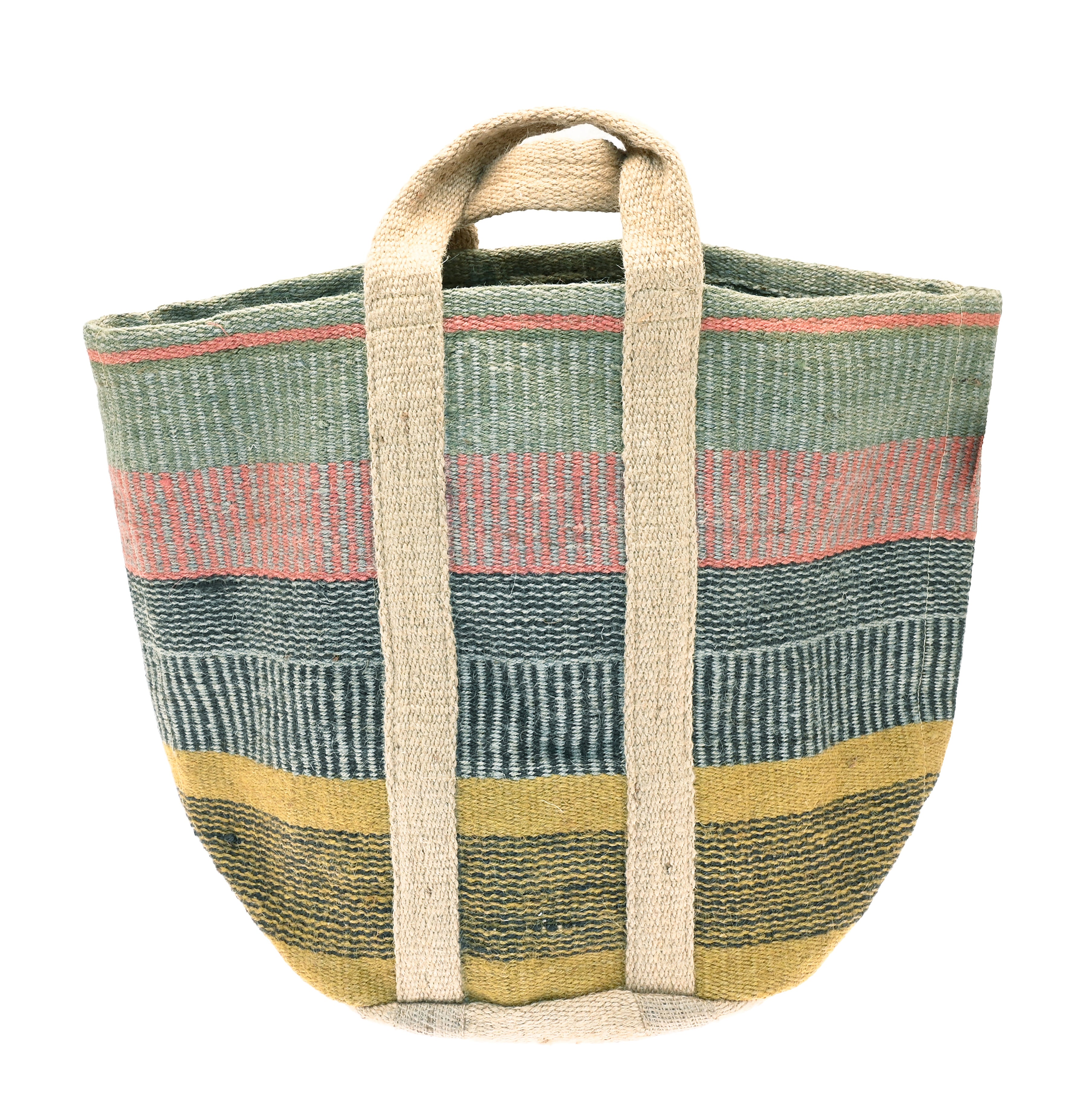 Natural Jute Bold Stripe Storage Basket - Pink - Uneeka