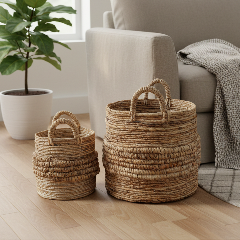 Natural Looped Banana Fibre Basket - 
P1184 - Uneeka