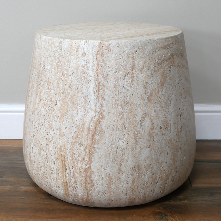 Natural Stone Effect Drum Side Table - 12177 - Uneeka