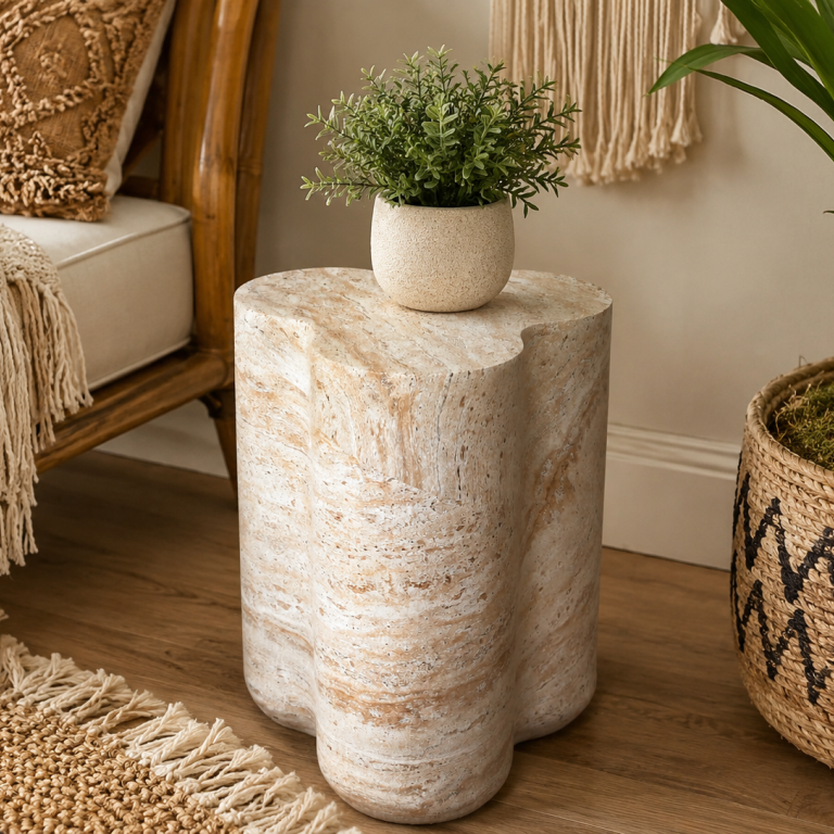 Natural Stone Effect Sculptural Side Table - 12178 - Uneeka