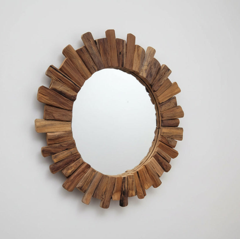 Natural Teak 80cm Round Mirror Uneeka IS045