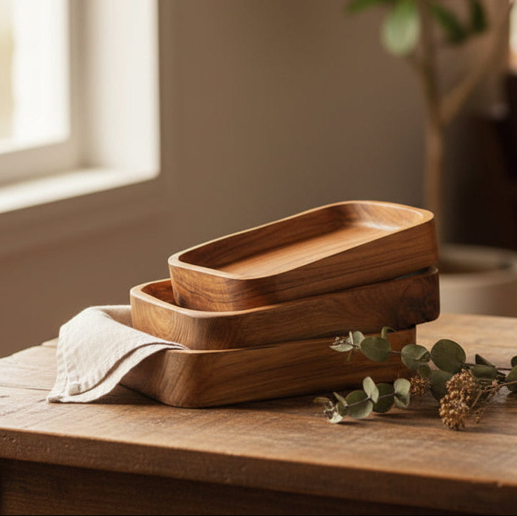 Natural Teak Rectangular Serving Platter - IS043 - Uneeka
