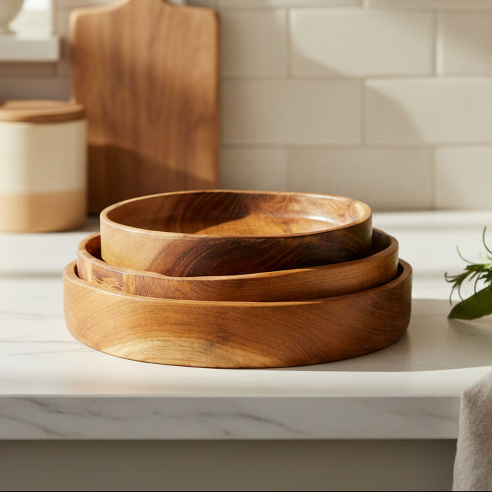 Natural Teak Round Serving Platter - IS042 - Uneeka