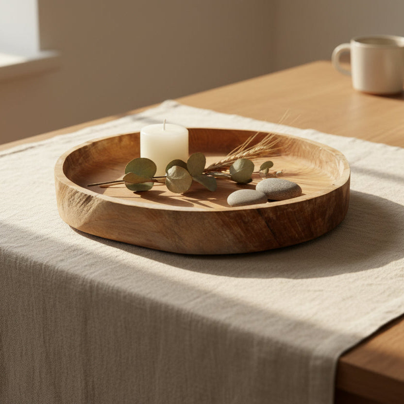 Natural Teak Round Serving Tray - IS044 - Uneeka