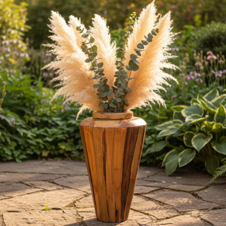 Natural Teak Tall Decorative Garden Vase - IS048 - Uneeka