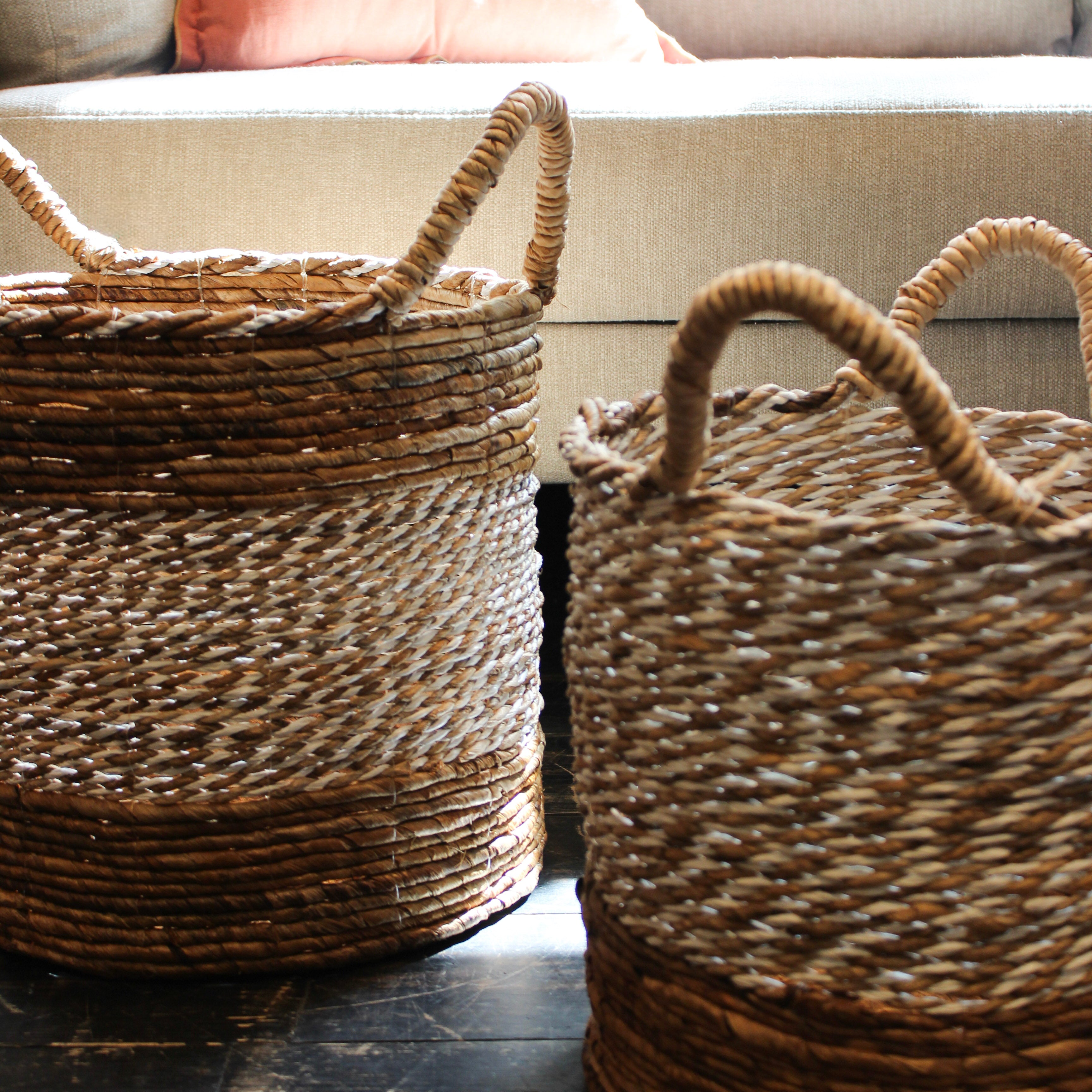 Natural & White Banana Fibre Twist Basket - P1003 - Uneeka