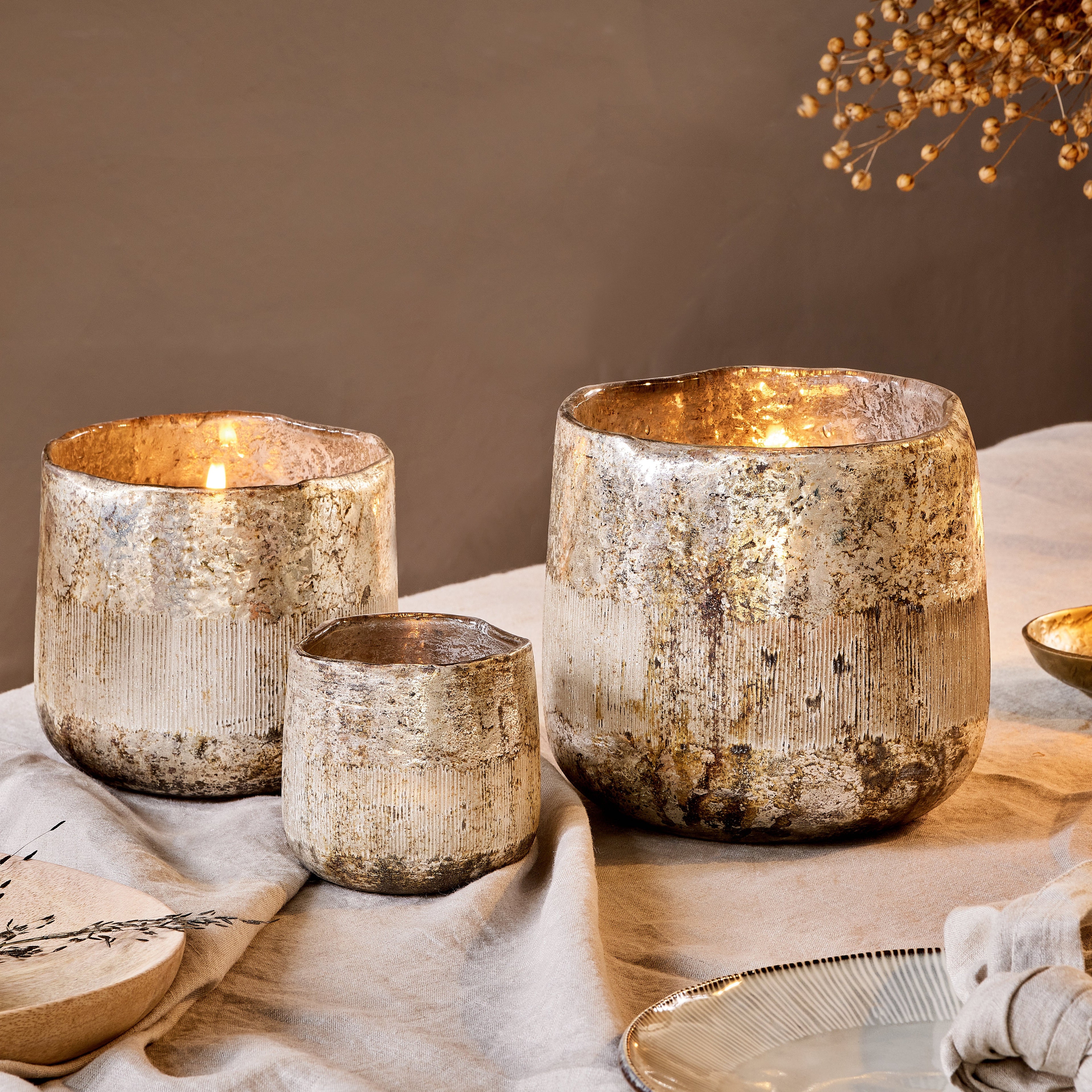 Nkuku Nimit Antique Gold Glass Tealight Holder - Uneeka