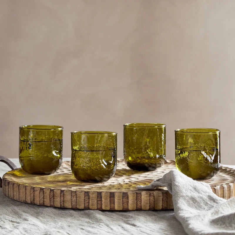 Nkuku Chandani Clear Dimpled Glass Tumbler Green - NP59461 - Uneeka