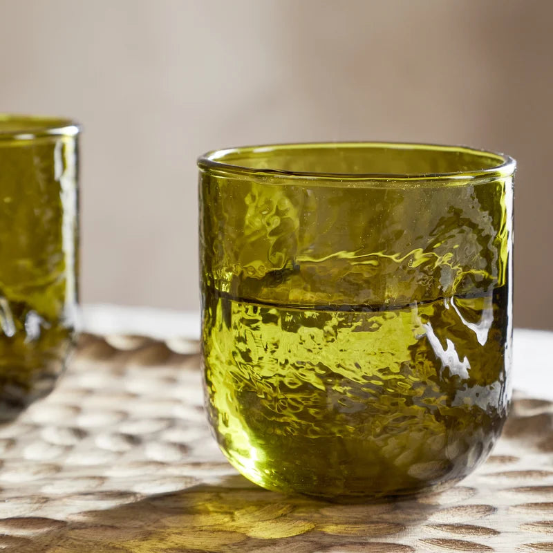 Nkuku Chandani Clear Dimpled Glass Tumbler Green - NP59461 - Uneeka