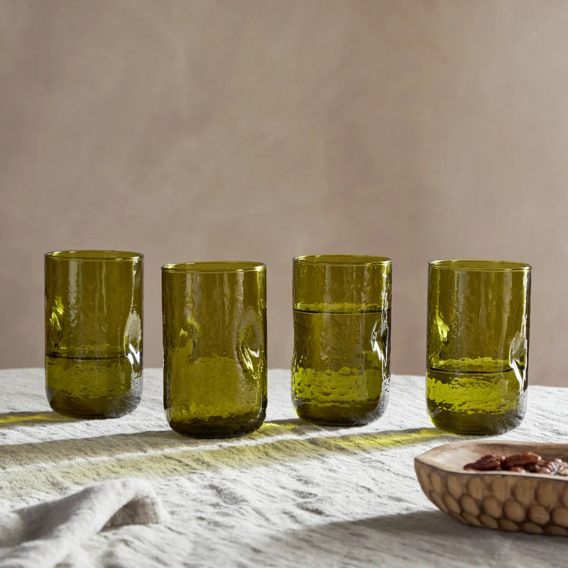 Nkuku Chandani Clear Dimpled Glass Tumbler Green - NP59462 - Uneeka
