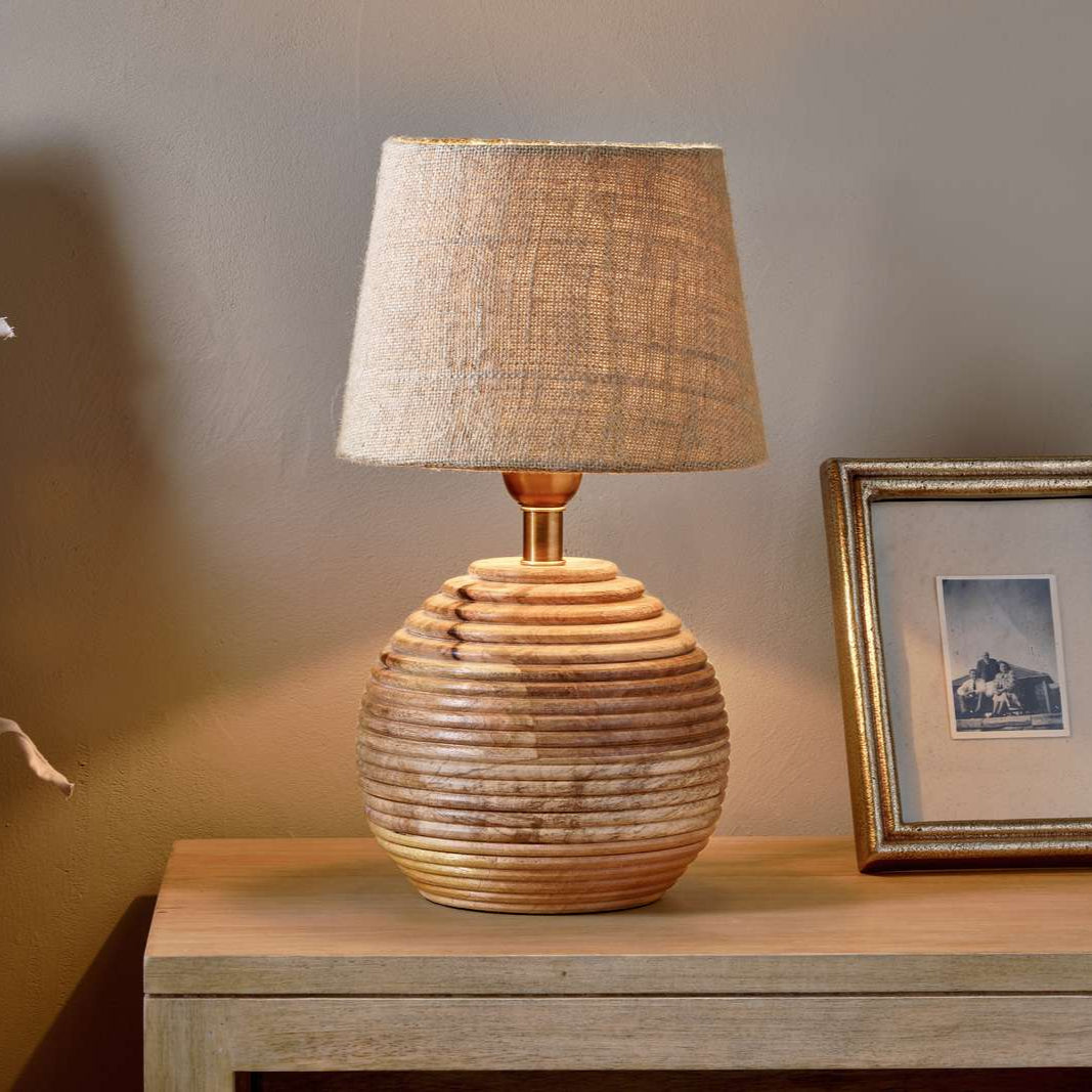 Nkuku Drisana Round Ridge Mango Wood Table Lamp Base - DL0301- Nkuku at Uneeka