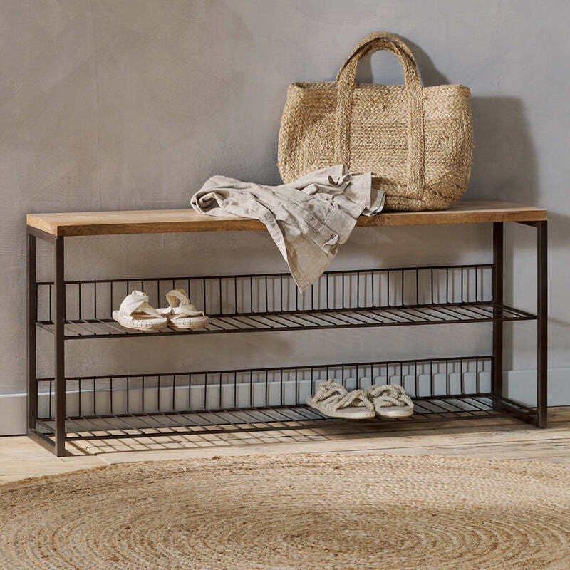 Nkuku Kiyoma Iron & Mango Wood Low Standing Shelves - Uneelka