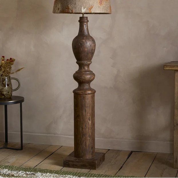 Nkuku Laya Carved Mango Wood Floor Lamp Base - Uneeka