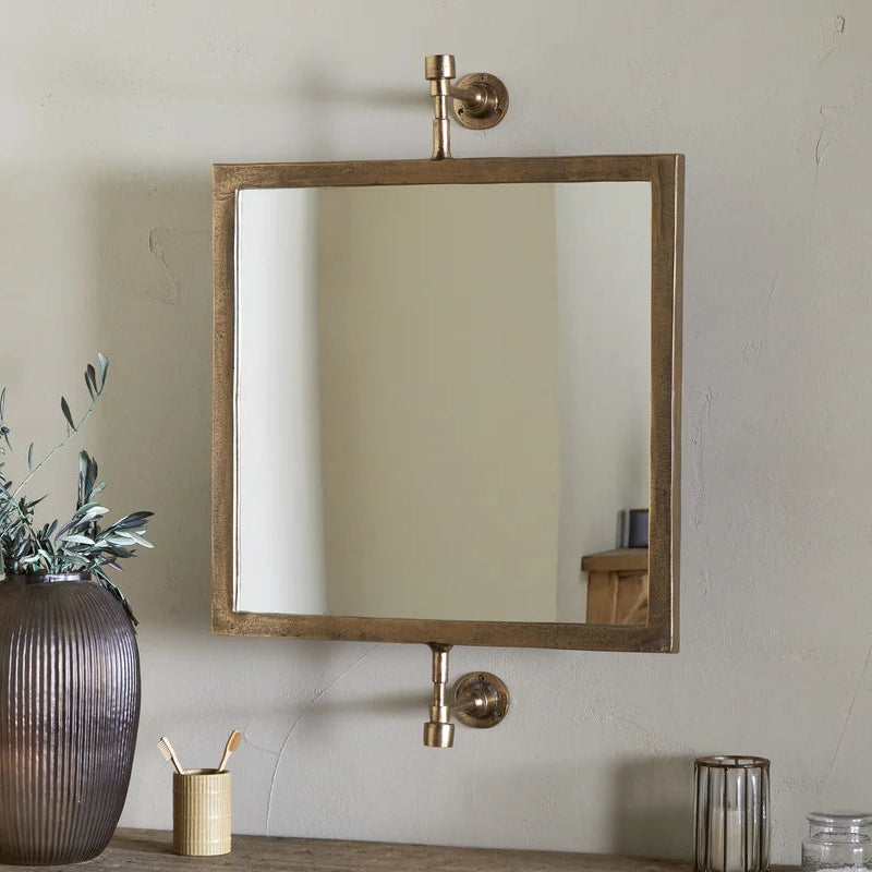 Nkuku Visala Antique Brass Square Swivel Wall Mirror - Uneeka