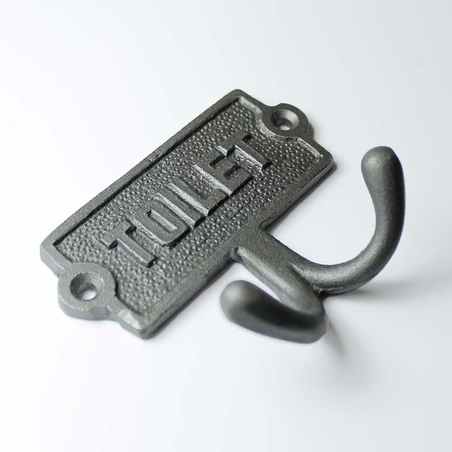 Novelty Iron Toilet Plaque with Double Robe Hook