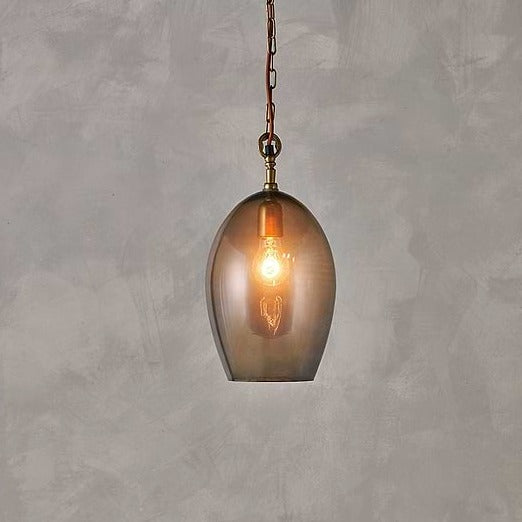 Small Otoro Oval Smoke Glass Pendant Lamp light on - display pictrue