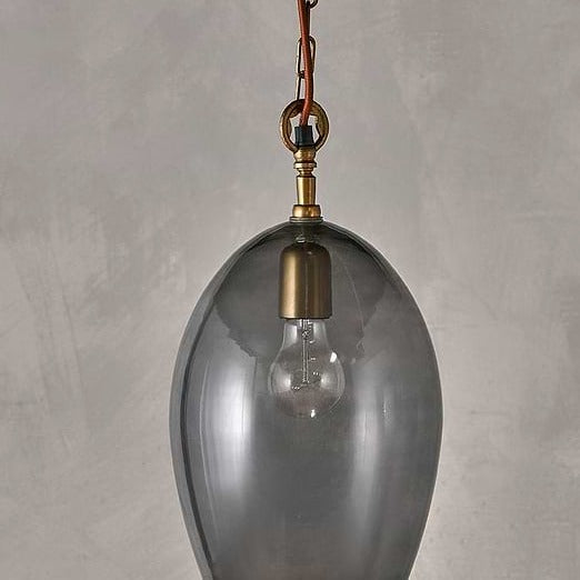 Small Otoro Oval Smoke Glass Pendant Lamp close up not lit. 