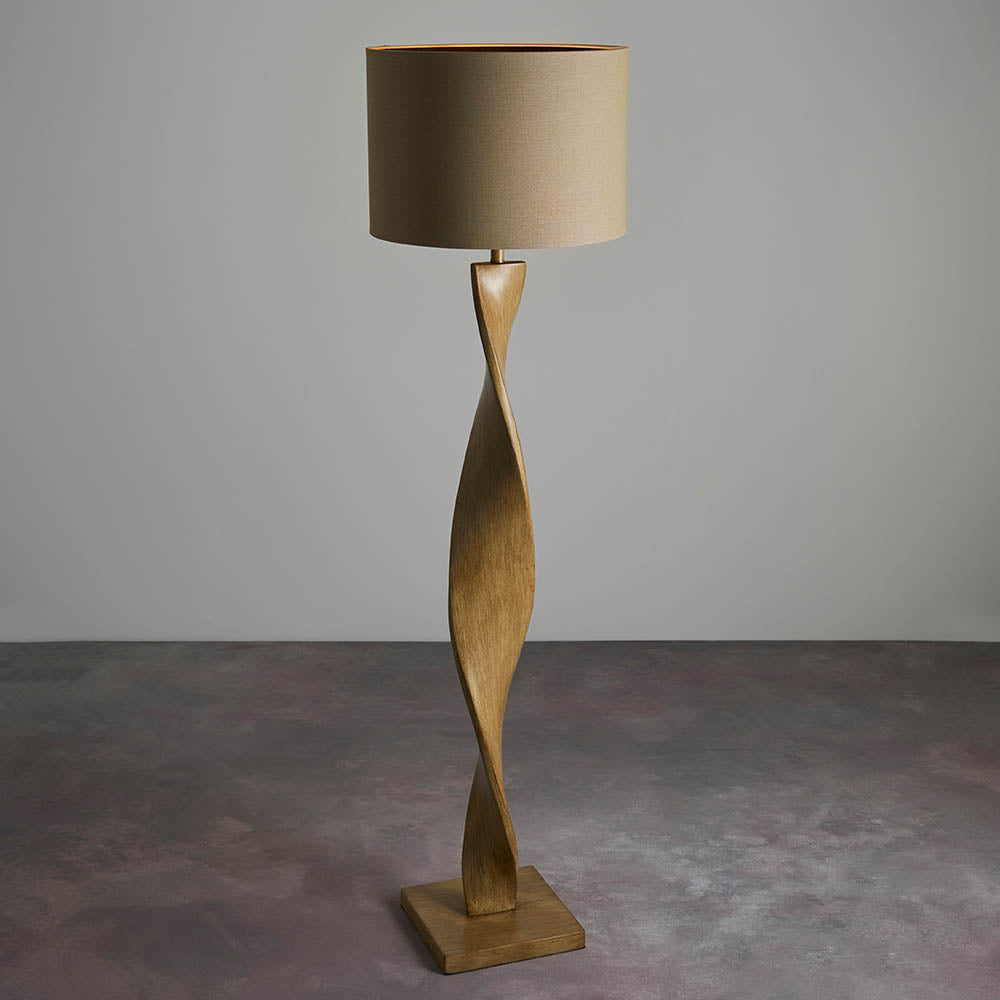 Oak Spiral Floor Lamp With Natural Shade - 95454 - Uneeka