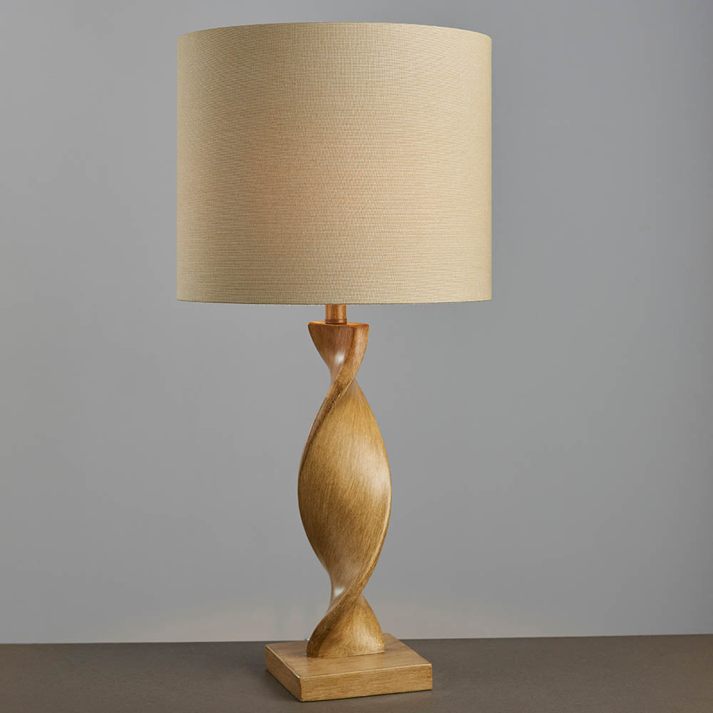Oak Spiral Table Lamp With Natural Shade - 95455 - Uneeka