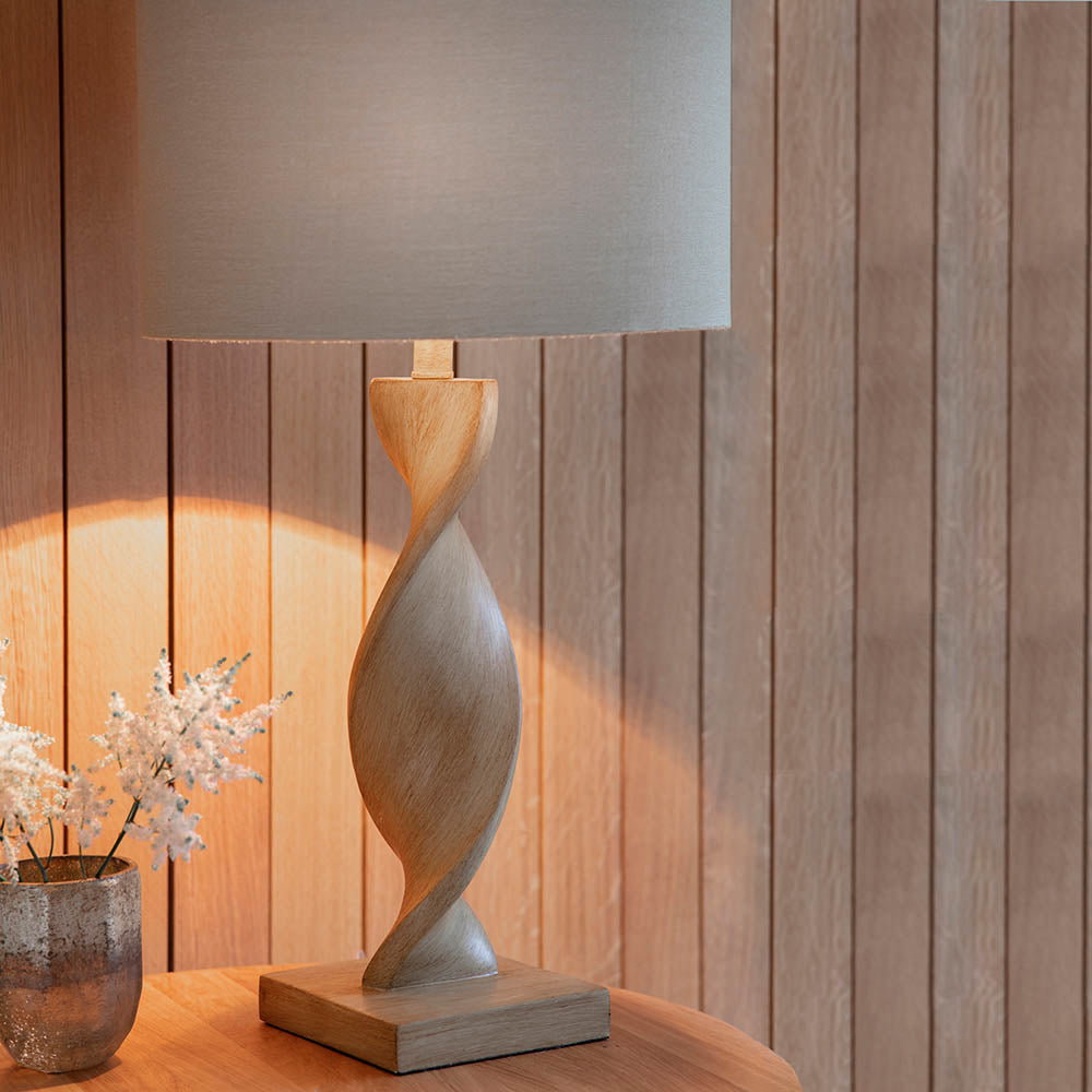 Oak Spiral Table Lamp With Natural Shade - 95455 - Uneeka