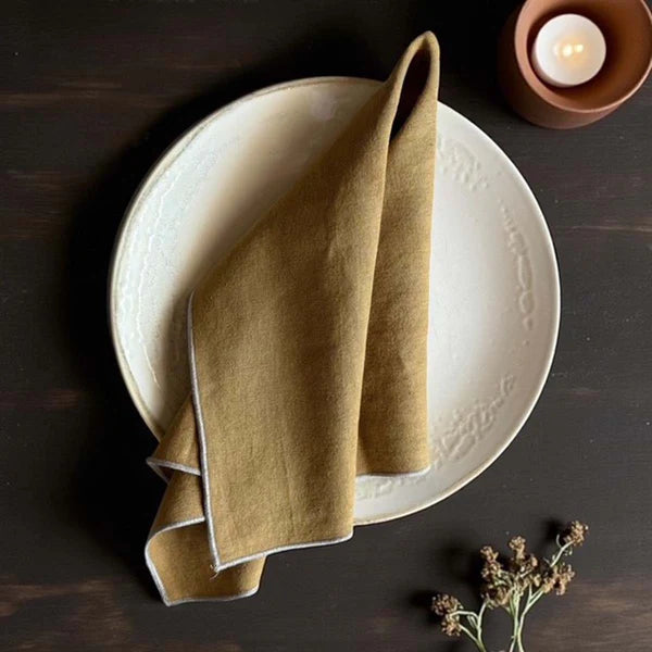 Ochre Stone Washed Piped Napkin - Uneeka