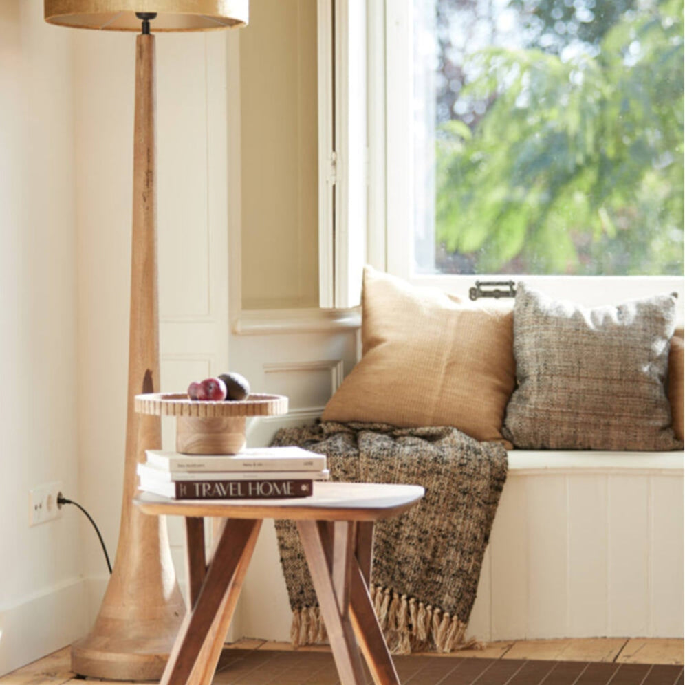 Oiled Brown Mango Wood Floor Lamp - Uneeka Lighting