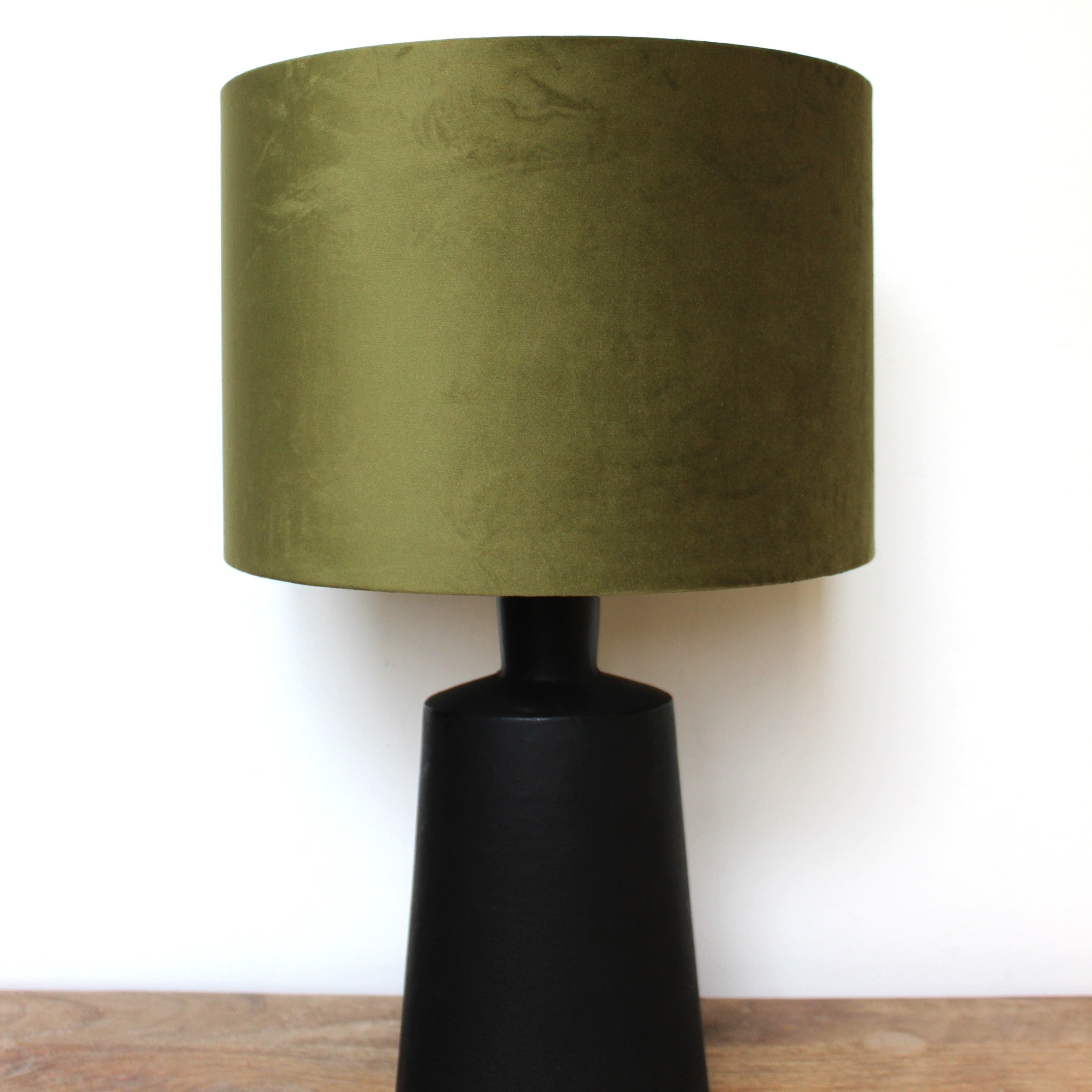 Olive Green Velvet Cylinder Lampshade at Uneeka