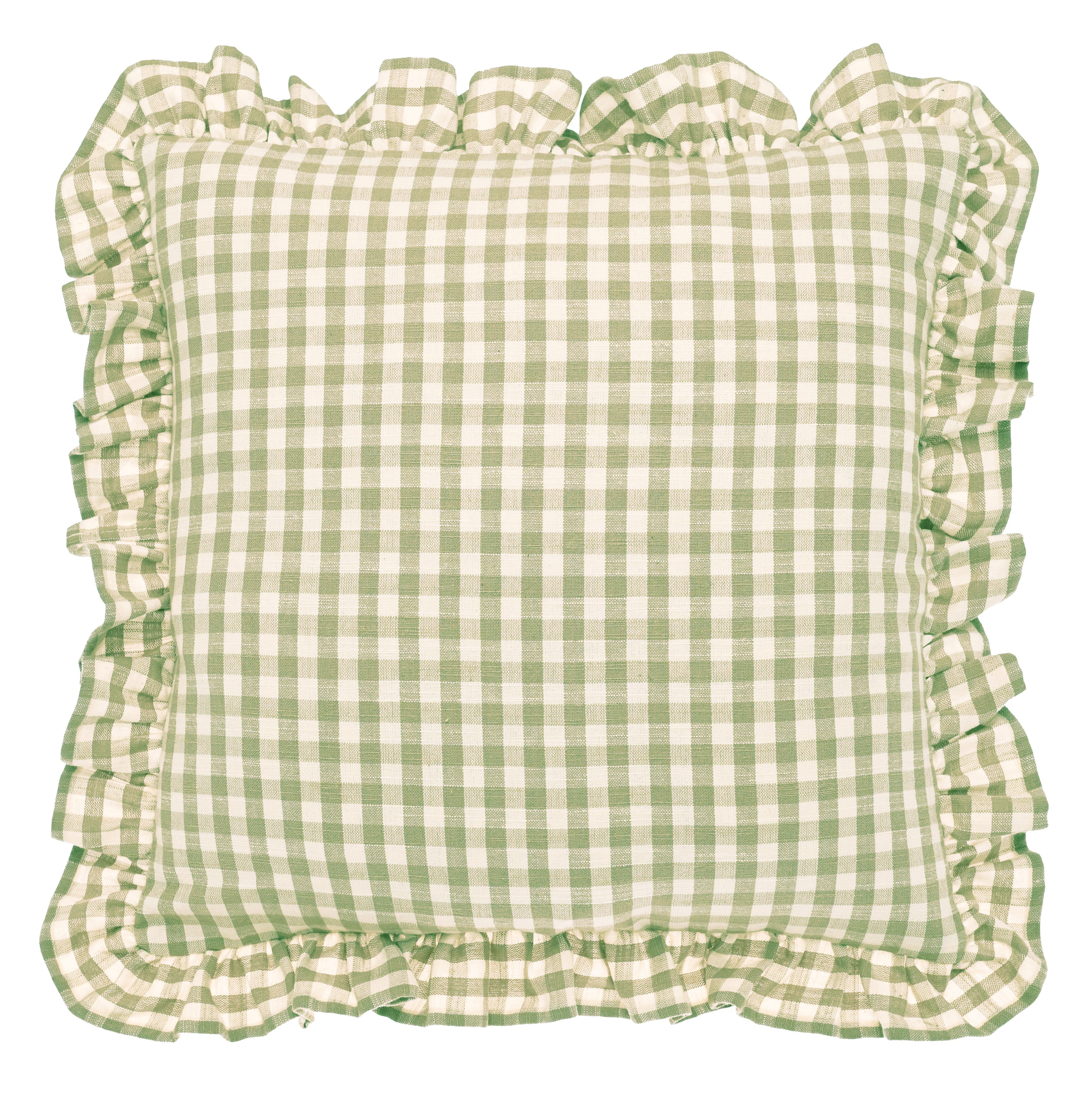 Olive Gingham Ruffle Edge Cushion - GGCSO - Uneeka