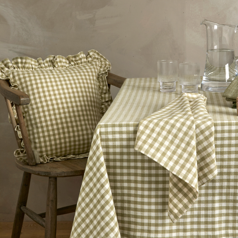 Olive Gingham Ruffle Edge Cushion - GGCSO - Uneeka