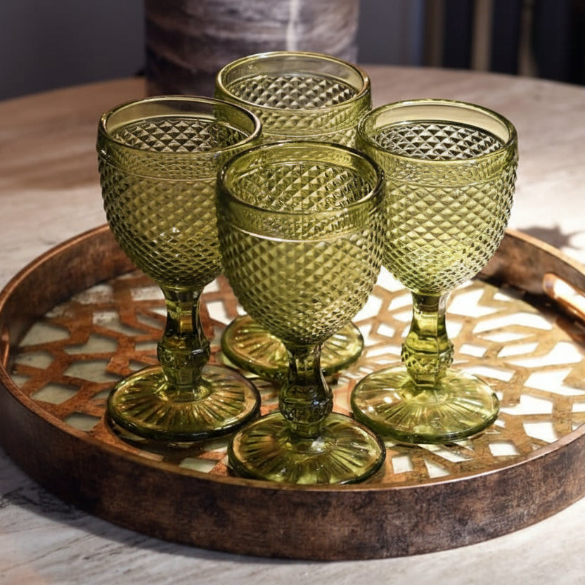 Olive Green Diamond Wine Glass - JGB427 - Uneeka