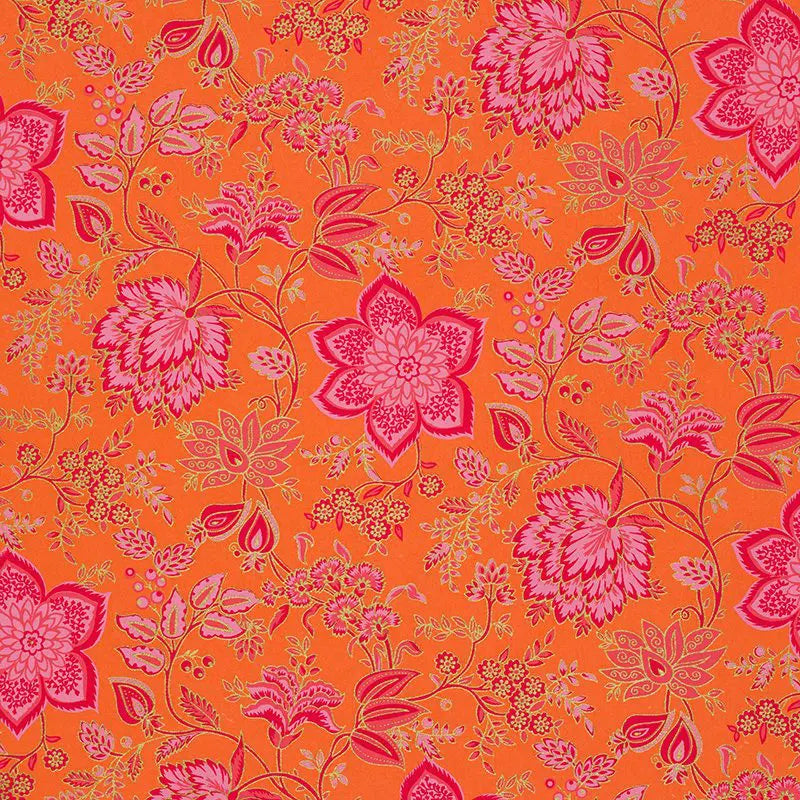 Orange Floral Gift Wrap close up